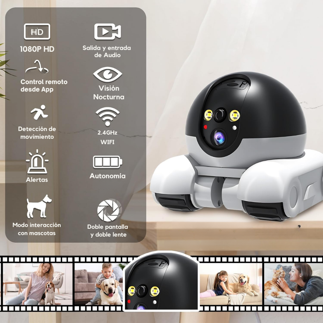 Cámara Robot HD con Ruedas para Mascotas y Hogar