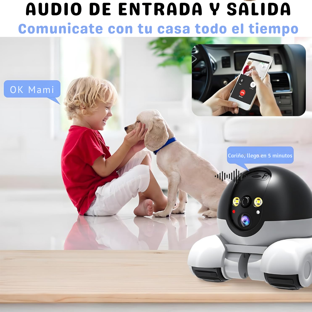 Cámara Robot HD con Ruedas para Mascotas y Hogar