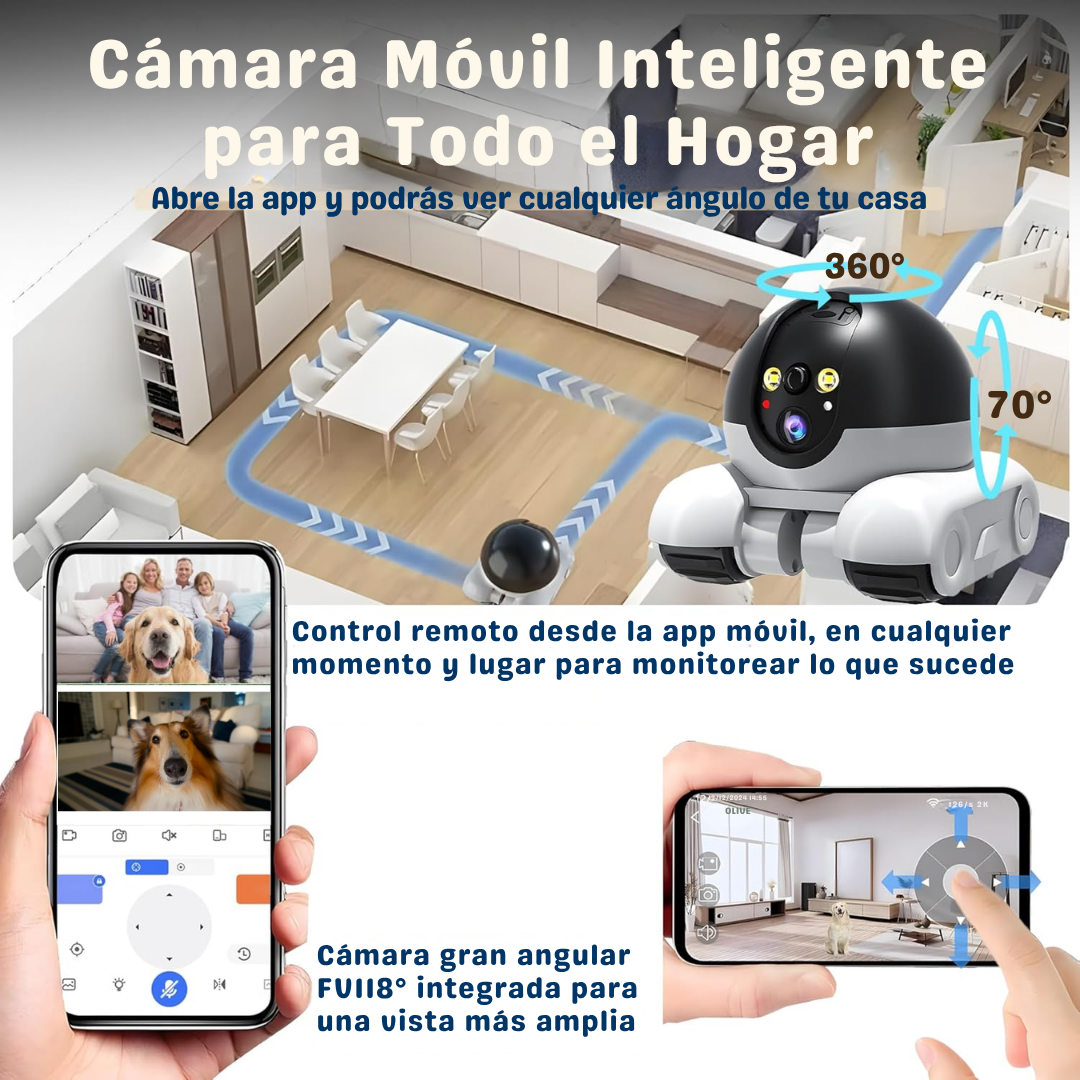 Cámara Robot HD con Ruedas para Mascotas y Hogar
